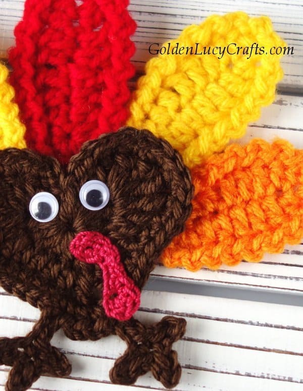 Crochet Turkey Applique, Free Crochet Pattern GoldenLucyCrafts